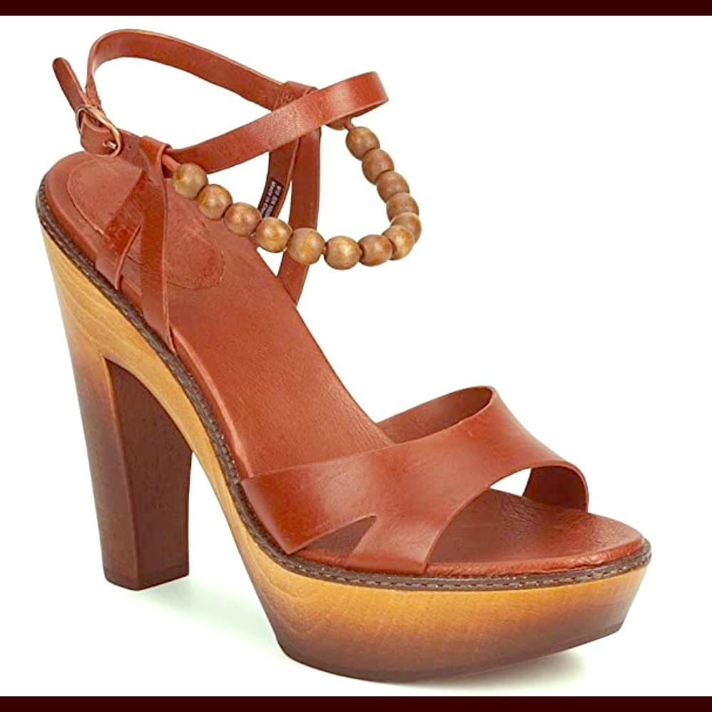 UGG Tan Leather Naima Platform Heel Sandal 10